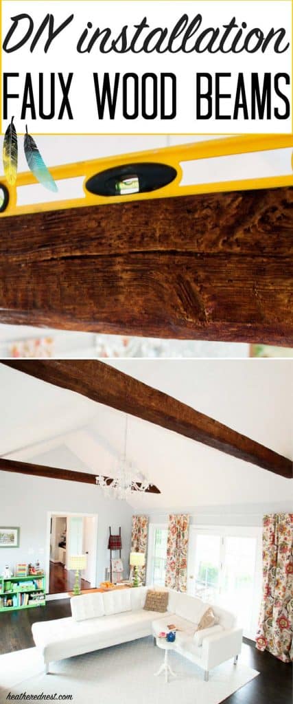 WOW! They look just like real WOOD BEAMS! Faux beams are super affordable! Learn how to install faux beams with this popular DIY tutorial from heatherednest.com
