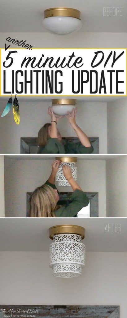 Unbelievable...and what a great idea for renters, too! Try this 5-minute, NO TOOLS needed boob light makeover using a woven basket from the Heathered Nest! Amazing way to update that dated flush mount ceiling lighting! #DIY #lighting #homehack #booblight #DIYlighting Unbelievable...and what a great idea for renters, too! Try this 5-minute, NO TOOLS needed boob light makeover using a Moroccan lantern from the Heathered Nest! Amazing way to update that dated flush mount ceiling lighting! #DIY #lighting #homehack #booblight #DIYlighting #moroccanlanternshanging #moroccanlighting #ceilinglightDIY #ceilinglightflushmount #ceilinglightcoolideas