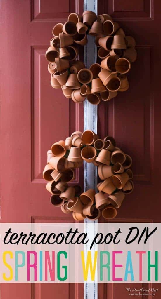 A DIY Terra Cotta Pot Spring Wreath Tutorial! Make a beautiful DIY wreath with mini-clay pots! A beautiful spring decor piece for your front door! #springwreaths #springwreathforfrontdoor #springwreathDIY #springwreathideas #claypotcrafts #ClayPotWreath #springwreath #wreathDIY #terracottapots #springdecor #TerraCottaWreath #HowToMakeATerraCottaClayPotWreath