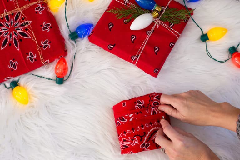 Easy Reusable Wrapping Paper from Dollar Tree Bandanas!!