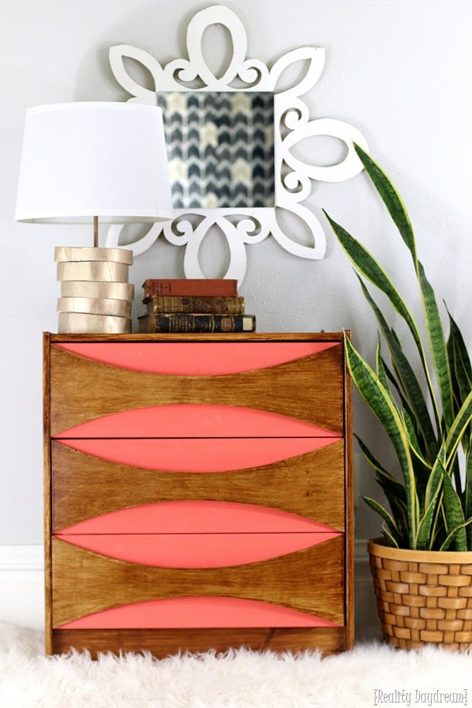 mid-century IKEA rast hack with mid-century flair and coral color accents