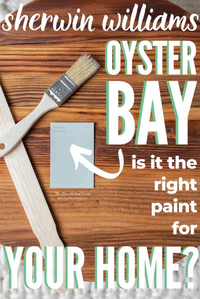 Sherwin Williams oyster bay against a wooden backdrop