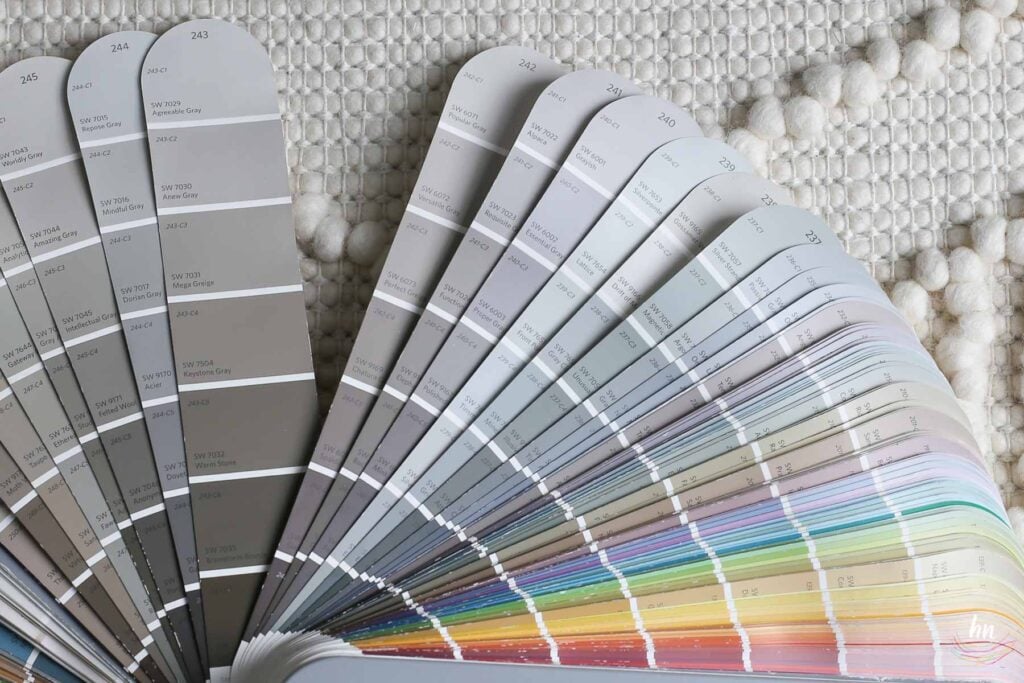 Sherwin Williams paint deck open to Agreeable Gray