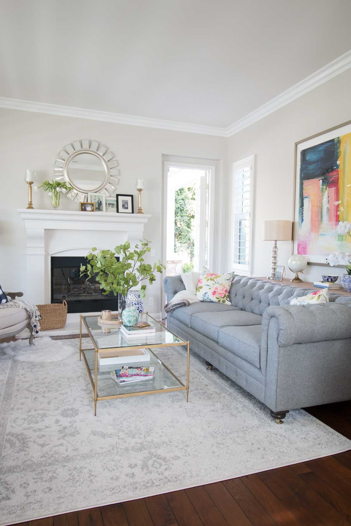 beautiful, bright living room with greige walls