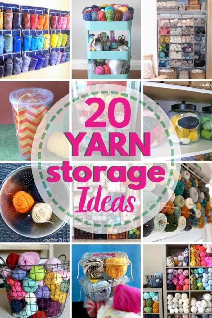 collage of 12 yarn storage ideas
