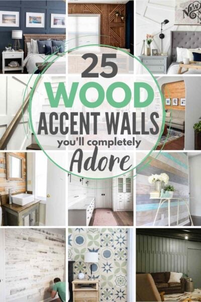 grid of 12 wood accent walls. text: 24 wood accent walls you'll completely adore