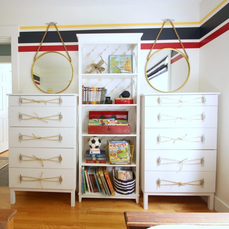 Image for Ikea Tarva Dresser Hack: Nautical Style Dresser with Dock Cleat Handles
