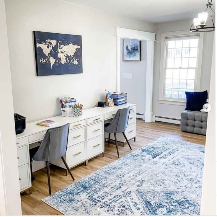 blue and white homeschool room