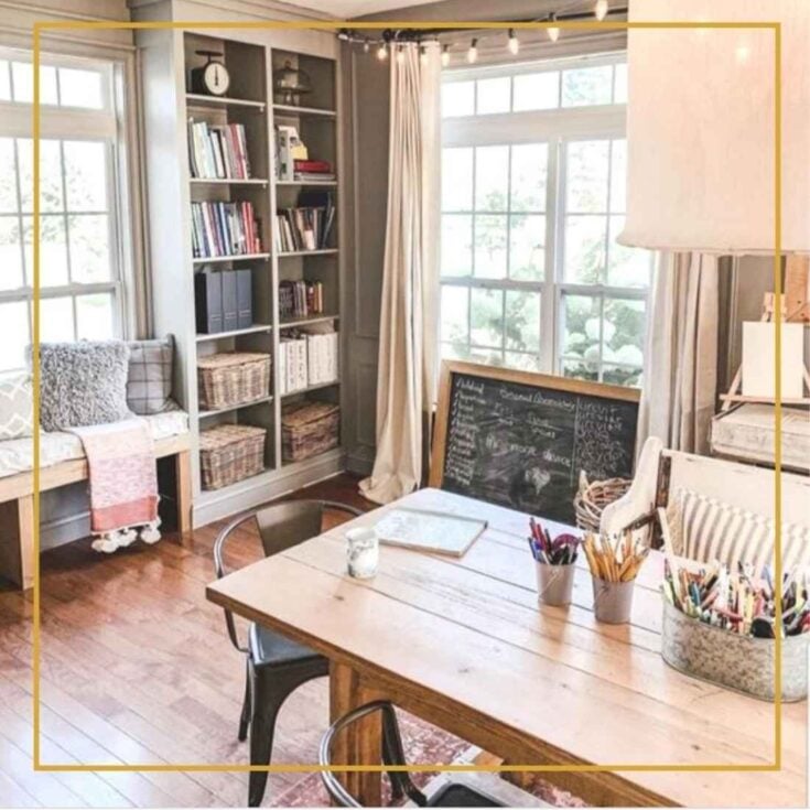 farmhouse style homeschool set-up