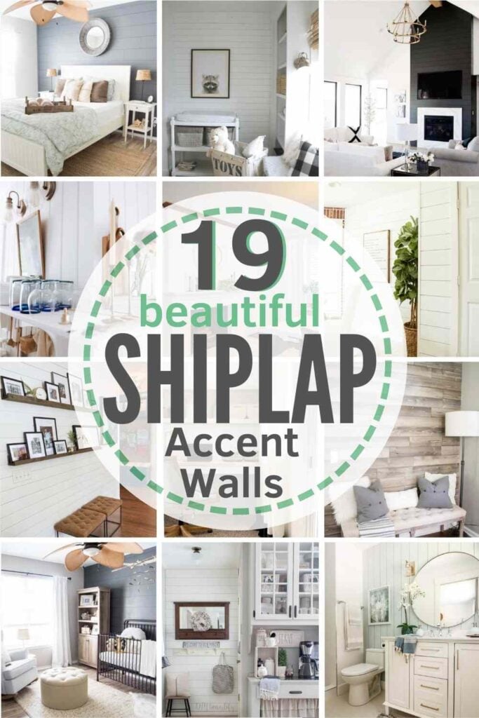 "19 beautiful shiplap accent walls" with grid of 12 examples
