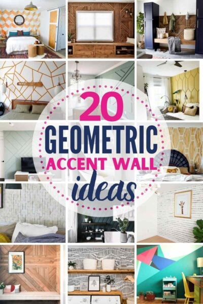 grid with 15 geometric accent wall examples: "20 geometric accent wall ideas"