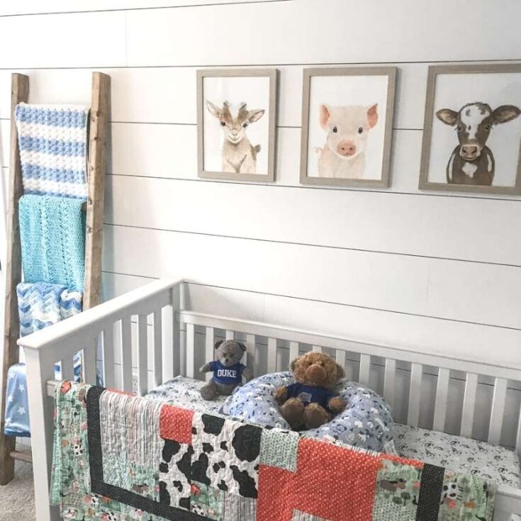 shiplap accent wall in nursery