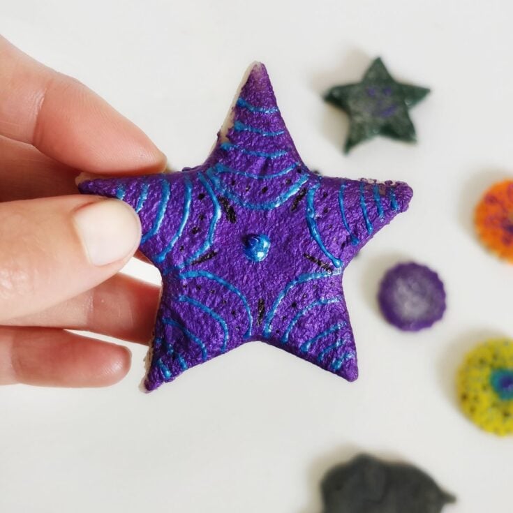 purple painted star salt dough ornament