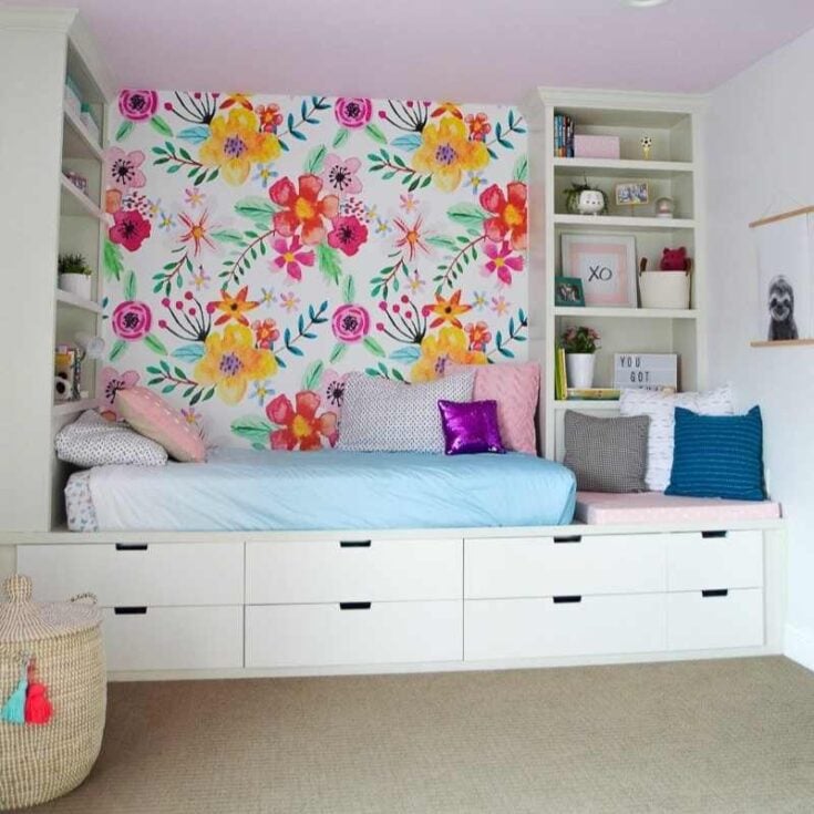 ikea bed and reading nook built-in with drawers