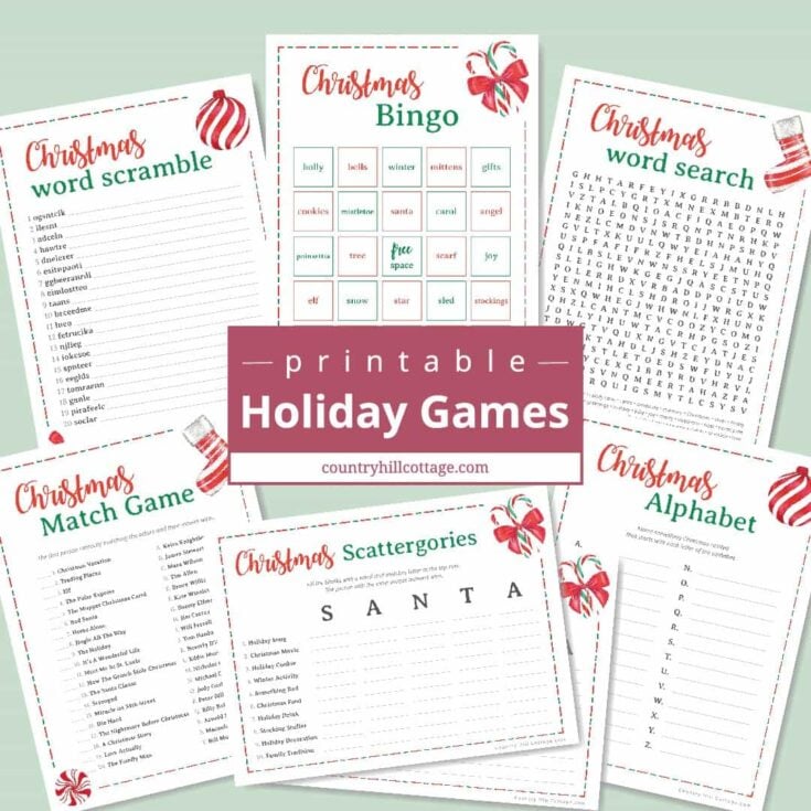 printable holiday game selections on a flat surface