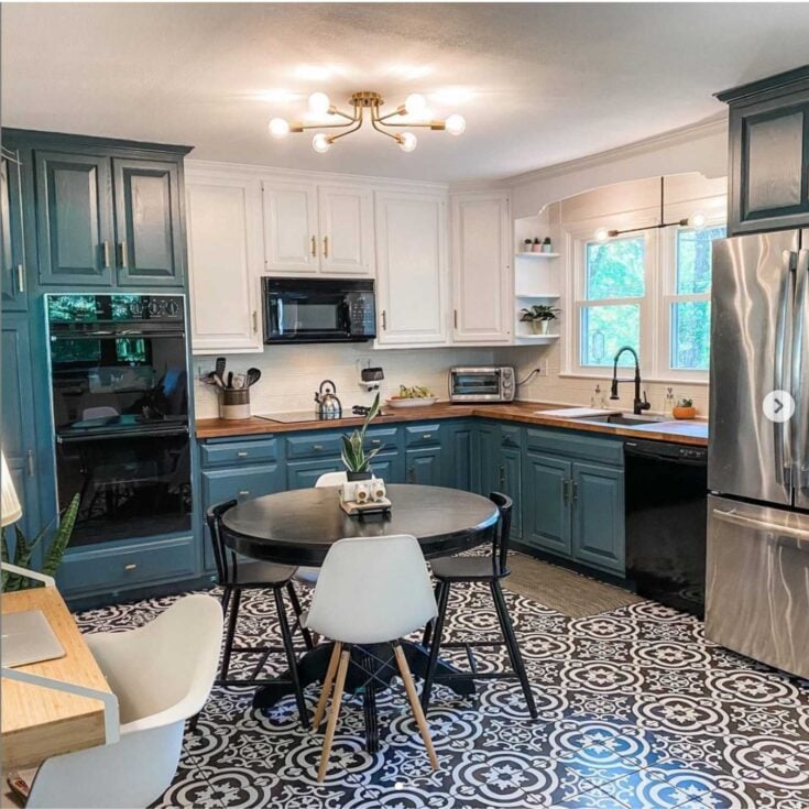 IKEA butcher block countertops in a mid-century modern kitchen renovation