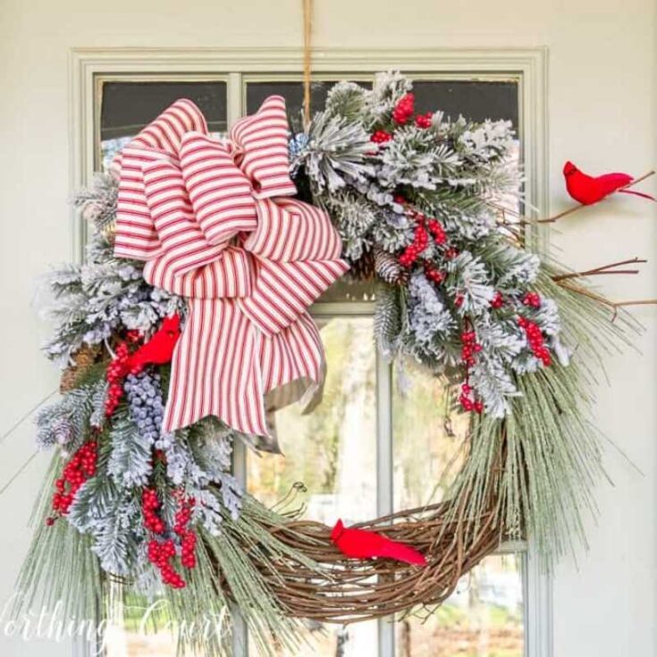 Christmas wreath with red cardinals