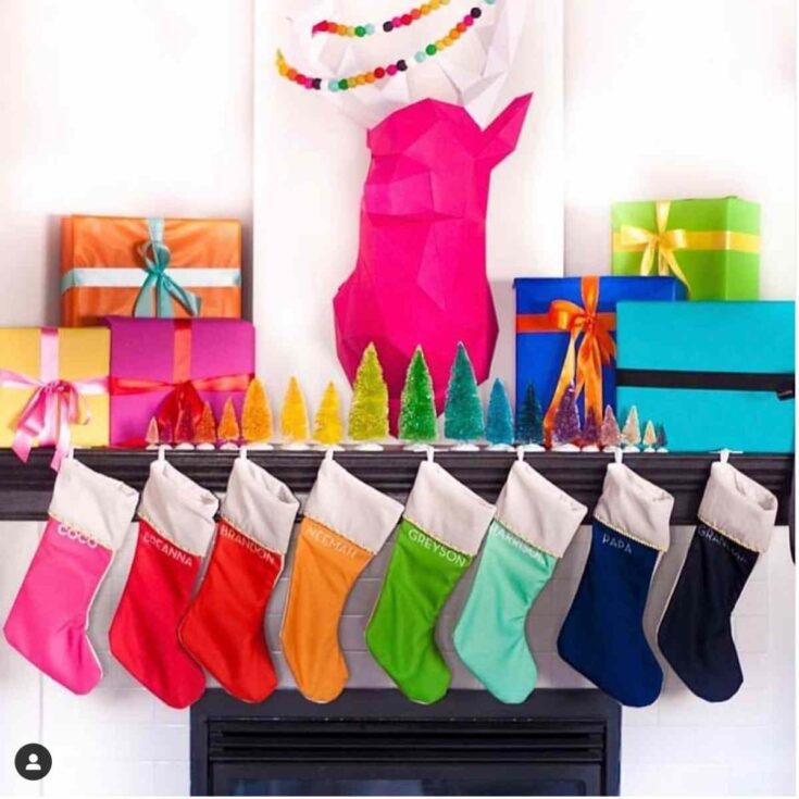 Colorful Rainbow spectrum Christmas mantel by Bree Johnson