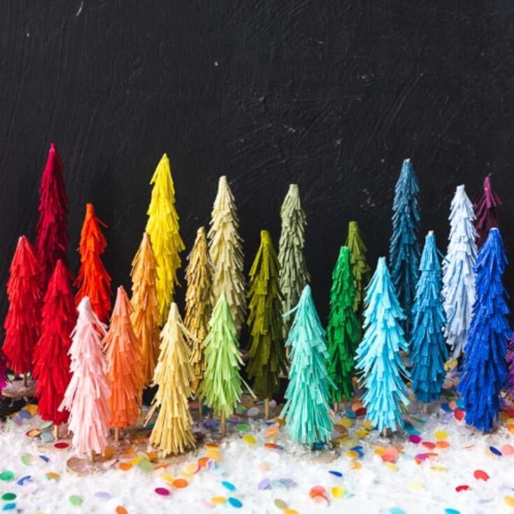 rainbow of diy bottle brush trees