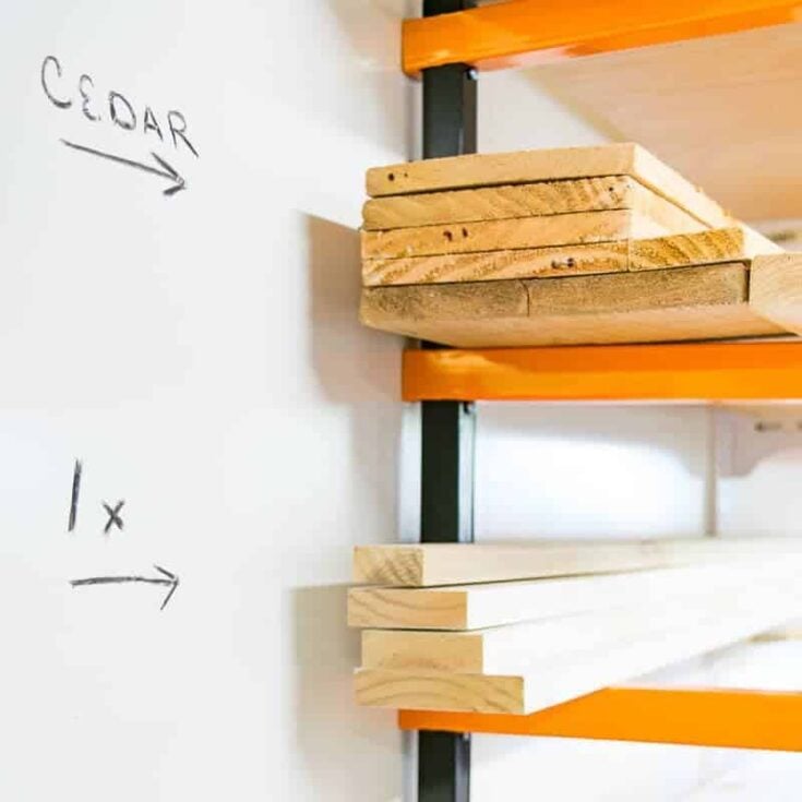 whiteboard with lumber storage