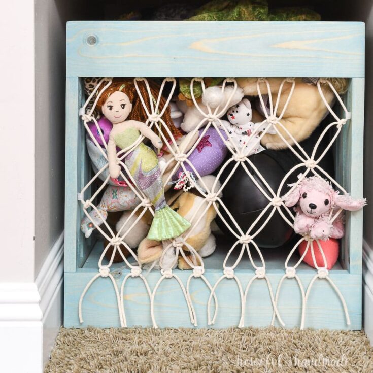 wood crate with macrame storage