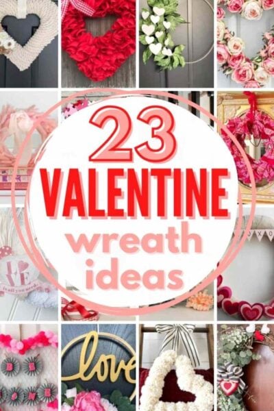 grid with 16 Valentines Day wreath ideas to DIY this holiday season. "23 Valentine wreath ideas"