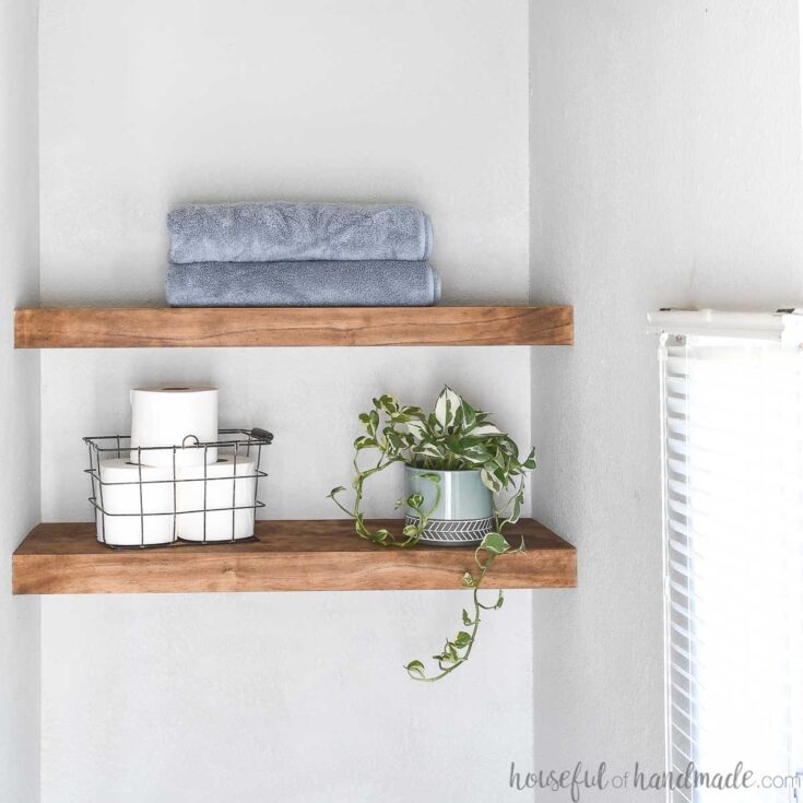 open shelving in bathroom