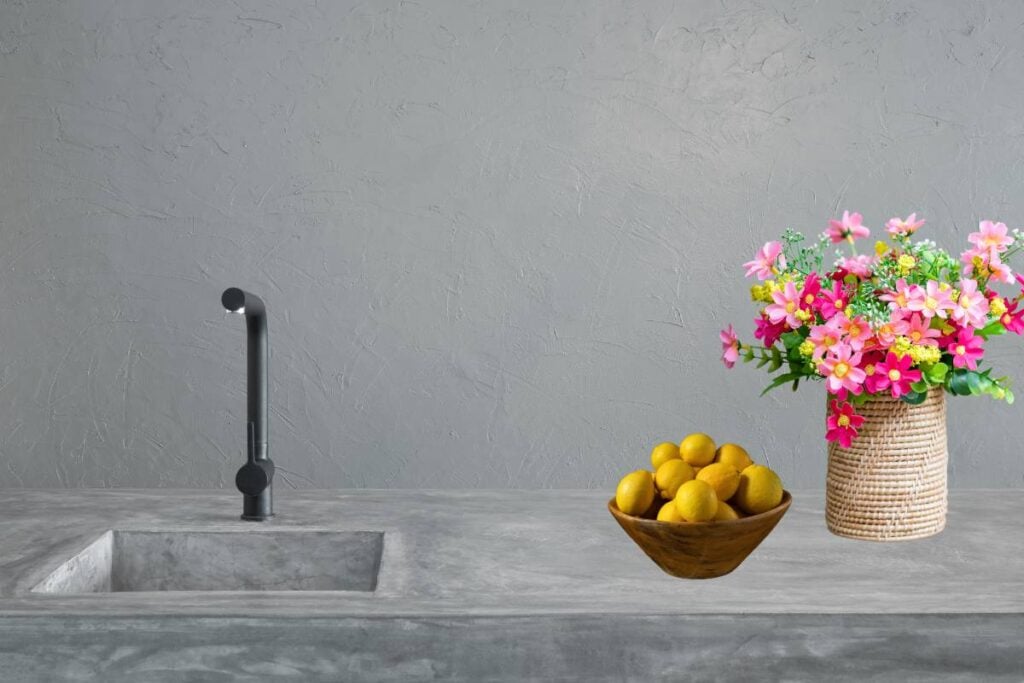 kitchen with a concrete countertop